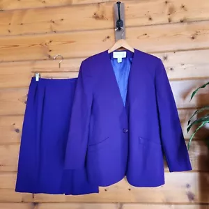 Jones New York Vintage 2 Pezzi Gonna Tuta Set Blazer 100% Lana Peggiorata Viola Tg 10 - Foto 1 di 8