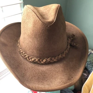 Vtg United Hatters Cap & Millinery Chestnut Brown Suede Braided Cowboy Hat Med - Picture 1 of 9