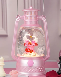 Musical Snow Globes,Lighted with 6H Timer Glitter Pink Valentine'S Gifts Swan We - Picture 1 of 12