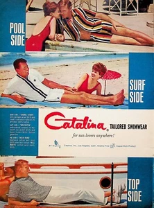 1963 Catalina Tailored Swimwear Pool Surf or Top Side Sun Lovers 1960s Print Ad - Picture 1 of 2