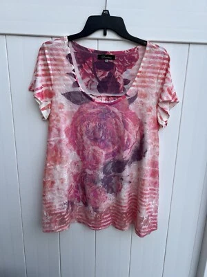 Davina 女式花卉上衣蕾丝贝壳衬里粉色短袖 L 码 — 第 1/4 张图片