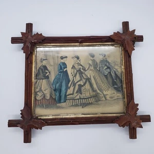 Antique Adirondack Wood Picture/Photo Frame-Tramp Art-Leaves on Corners #2 - Picture 1 of 16