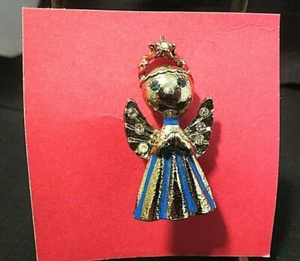 Vintage Angel Christmas Brooch with Rhinestones #2371 - Picture 1 of 2