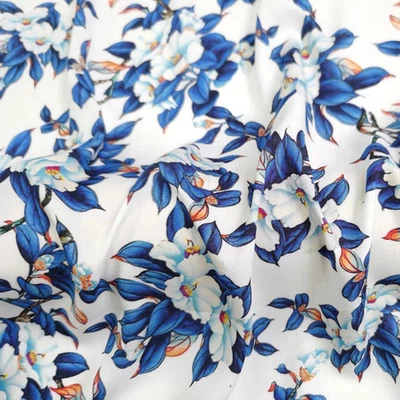 55'' Wide By Yard China Ethnic Blue White Fabric Viscose Material For Dress - Image 1 of 4