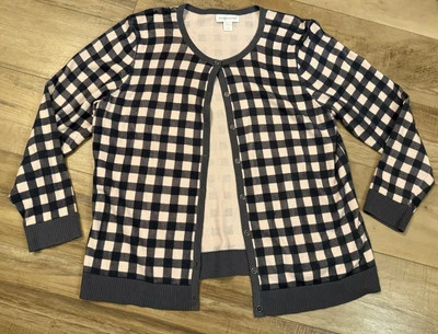Christopher & Banks Mujer’s Talla: XL Cárdigan A Cuadros Gris/Rosa Abotonado Foto 1 de 4