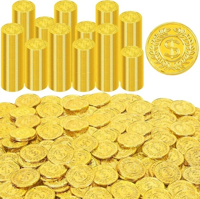 Monedas de oro de 500 piezas, monedas falsas de 1,4 pulgadas, monedas de oro de plástico monedas piratas fichas Foto 1 de 4