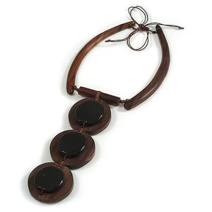 Brown Eco-Friendly Wooden Necklace with Black Ceramic Beads – Structural - Picture 1 of 6