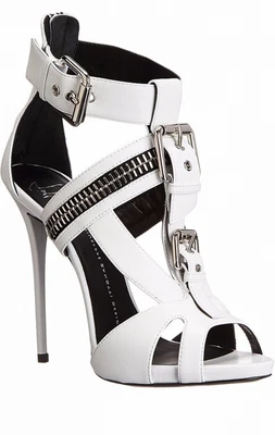 Women Peep Toe Stiletto Sandals High Heel Metal Buckle Zipper Punk Style Boots - Image 1 of 4