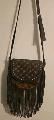 Montana West коричневый кожаный бахрома и меха наплечная сумка заклепками сумочки Western - Изображение 1 из 4