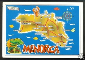 Map postcard Menorca Lobster Fish Islas Baleares Spain stamp - Picture 1 of 1