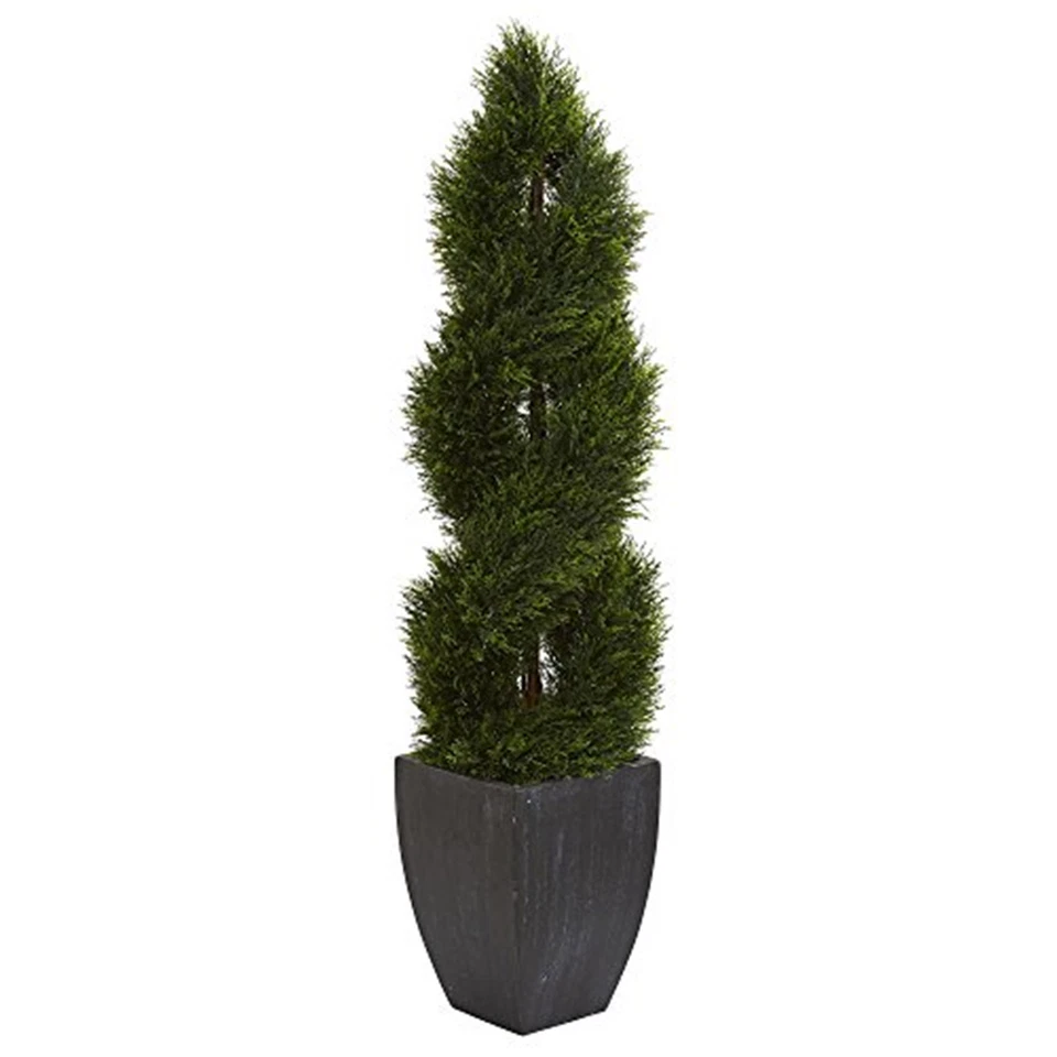 Árbol Artificial Topiario Espiral Ciprés Doble Estanque 5" en Maceta Lavada Negra UV R Foto 1 de 1