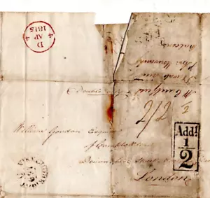 1815 QV Entire Mileage Add 1/2d Kirkcudbright to London Postal history Fragile - Picture 1 of 6
