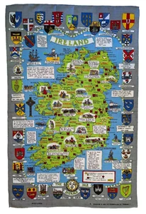 Irish Linen Tea Towel~Map of Ireland & Coats of Arms~Irish Souveneir~Bartholomew - Picture 1 of 1