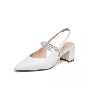 NEW BELLA TATA Pointed Toe Square Heels Slingback Shoes EU 39 Bridal Wedding - Picture 1 of 7