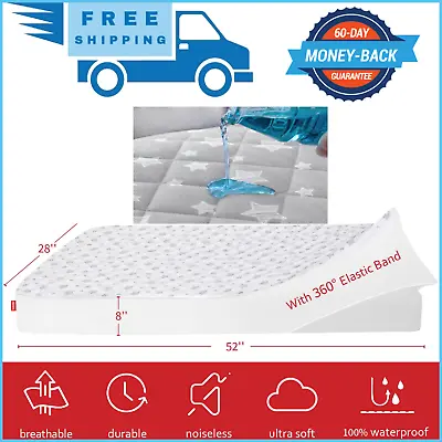 28''x52'' Waterproof Fitted Crib Mattress Pad & Toddler Protector Baby White NEW • 17.99$