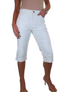 Mujer 3/4 Longitud Calce Ajustado Elastizado Denim Carpi Puño Turn Up LIGERA MARCA Blanco 14 - Imagen 1 de 7