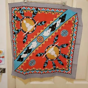 Southwest Native American Bandana Handkerchief Longhorn Skull Horse USA 21 x20.5 - Picture 1 of 9