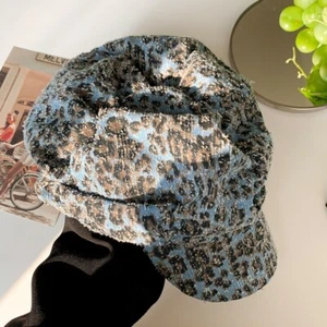 Soft Denim Pumpkin Hat Sweet Blue Leopard Painter Hat Streetwear - Picture 1 of 10