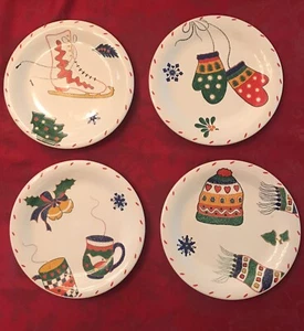 Crate & Barrel Julia Bullmore Plates Set Of 4 Christmas Holidays Salad Lunch 8" - Picture 1 of 13