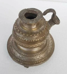 1900's Old Vintage Antique Brass Rare Gold & Silver Plated Engraved Hookah Pot - Picture 1 of 9