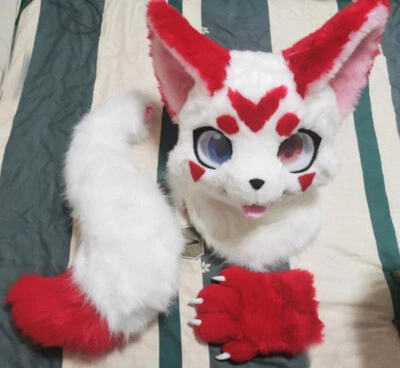 Fursuit Husky Fox Mascot (head + PAWS) Halloween Party Fur Cosplay A130 - Image 1 of 4