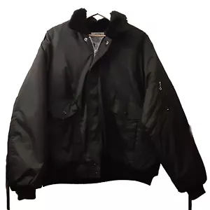 VTG Middlesex Naval Uniform Co Inc Men’s Black Faux Fur Collar BOMBER Jacket 2X - Picture 1 of 14