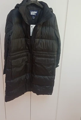 RRP£220 Size M(14-16) Women's Down Detachable Hood Coat Black Land's end - Image 1 of 4