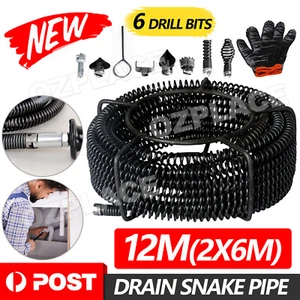 Traderight Plumber Drain Snake Pipe Cleaner Pipeline Sewer 12M 6 Drill Bit Tool - Picture 1 of 10