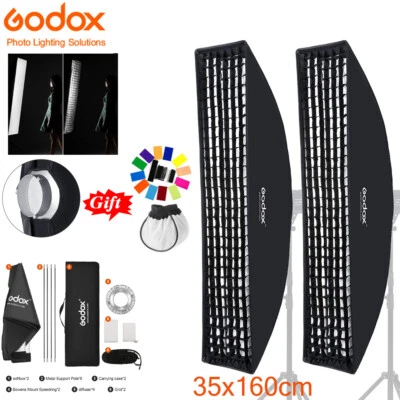 US 2x Godox 35x160cm Honeycomb Grid Softbox Bowens Mount fr Wedding Studio Photo - Image 1 of 4