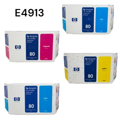 HP Cartridges 80 C4848A Yellow C4847A Magenta C4846A (2x) Cyan Designjet E4913 - Image 1 of 4