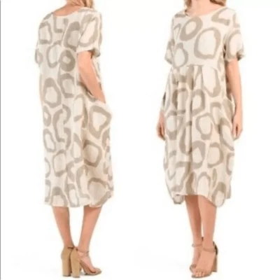 Vestido Klasiks para mujer talla mediana lino italiano superpuesto de gran tamaño marrón Lagenlook Foto 1 de 4