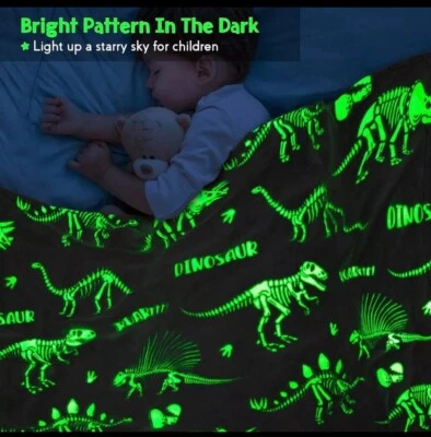 Manta Jekeno Brilla en la Oscuridad Manta Dinosaurio para Niños Niños Suave Cálida Foto 1 de 4