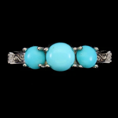 925 Sterling Silver Ring Round Blue Turquoise 6mm Gemstone Jewelry 9 - Image 1 of 4