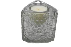 Vtg AVON Personally Yours Candle Holder Clear Glass Embossed Design Monogram enc - Picture 1 of 14
