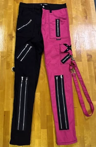 Tripp Split Leg Damen 28/7 Bondage Hose schwarz-hot pink Skinny Goth Grunge GC - Bild 1 von 17