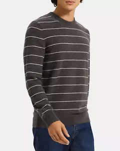 Theory Cashmere Sweater Mens Large Striped Gray Charcoal White Haider NEW $375 - Picture 1 of 10