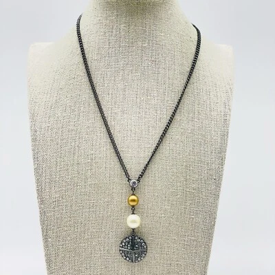 GIVENCHY Firmado Collar Cadena Negra Colgante Imitación Perla Oro Cuentas Diseñador Foto 1 de 4