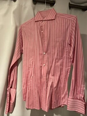 Camisa de vestir para hombre Modern Tailor MTM 100% algodón rosa/blanco a rayas. Foto 1 de 4