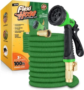 Flexi Hose Expandable Garden Hose - 100FT Heavy Duty Water Hose, Retractable - Picture 1 of 6