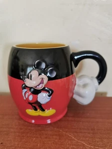 Disney Parks paris Mickey Mouse 3D Mug Arm Handle White Glove Red Black Ceramic - Picture 1 of 7