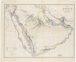 Mapa Viaje de W.G. 1865 Palgrave, mapa europeo temprano interior de Arabia - Imagen 1 de 1