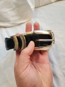Genuine Vintage ONYX by BRIGHTON Men's Black Italian Calfskin Belt Size 46 L - Picture 1 of 5
