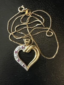 Sterling silver heart necklace ruby diamonds box chain 925 Italy 18” VTG - Picture 1 of 6