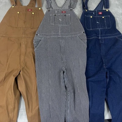 Dickies Bib Overalls Mens 40x32 lot 3 Blue White Hickory Stripe Workwear 83297HS - Image 1 of 4