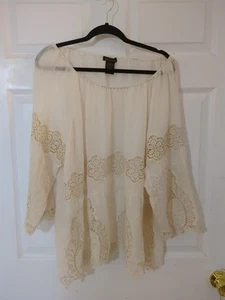 Design Works Women's Semi-Sheer 3/4 Sleeve Lace Embroidered Boho Top Blouse 3 X - Picture 1 of 6