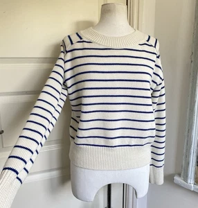 LA FÉE MARABOUTÉE Jumper Blue Cream Stripe Sweater Breton Nautical Wool Mix Sz S - Picture 1 of 10