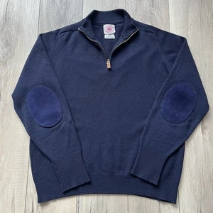 Suéter J Press Para Hombres Grande Azul Marino 1/4 Cremallera Lana de Cordero Coderas Raro Limpio - Imagen 1 de 15