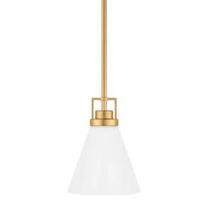 HOME DECORATORS Clermont Satin Brass Kitchen Pendant Light, Milk Glass Shade - Picture 1 of 5