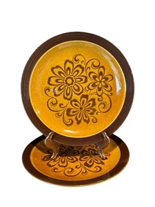 Andre Ponche Decostone Brown Flower Round Dinner Plates Lot Set Of 2 Vintage 10” - Picture 1 of 7