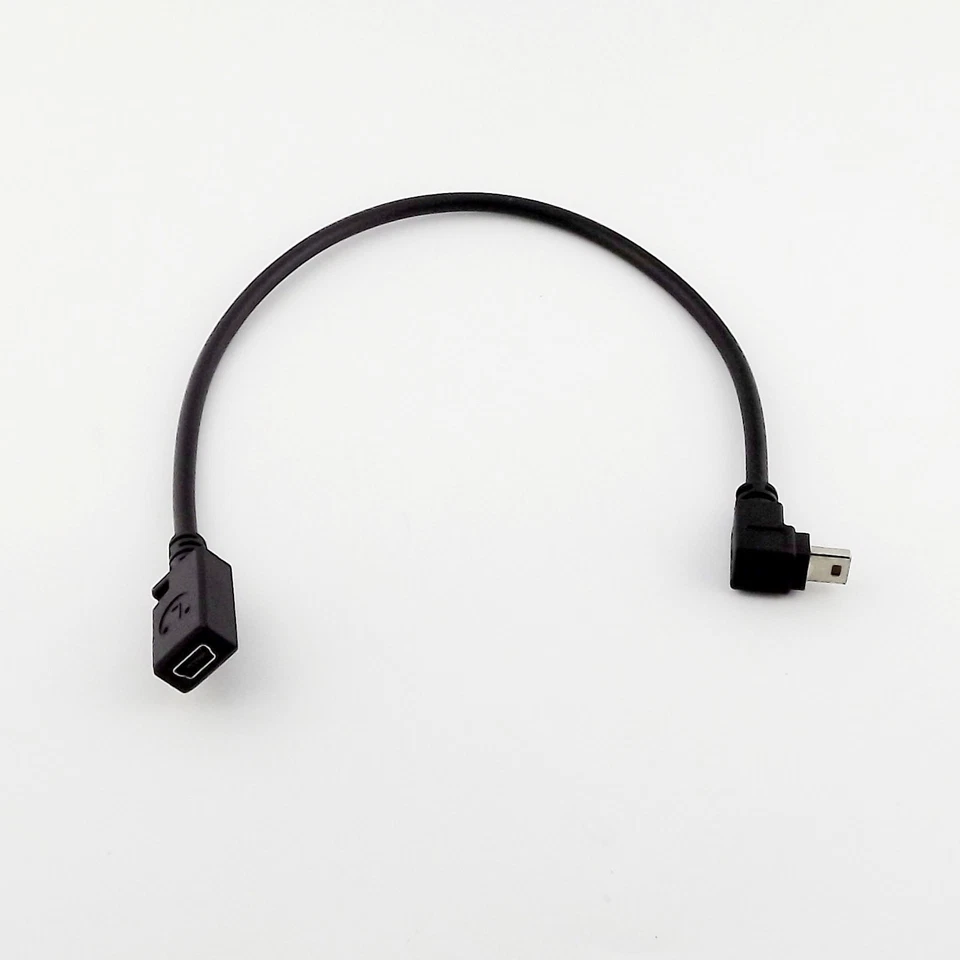 Mini USB 5 Pin 90 Degree Down Angled Male to Female Extension Data Adapter Cable - Image 1 of 1